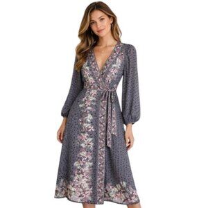 Max Studio London XS Floral Wrap Maxi Dress With Puff Sleeves